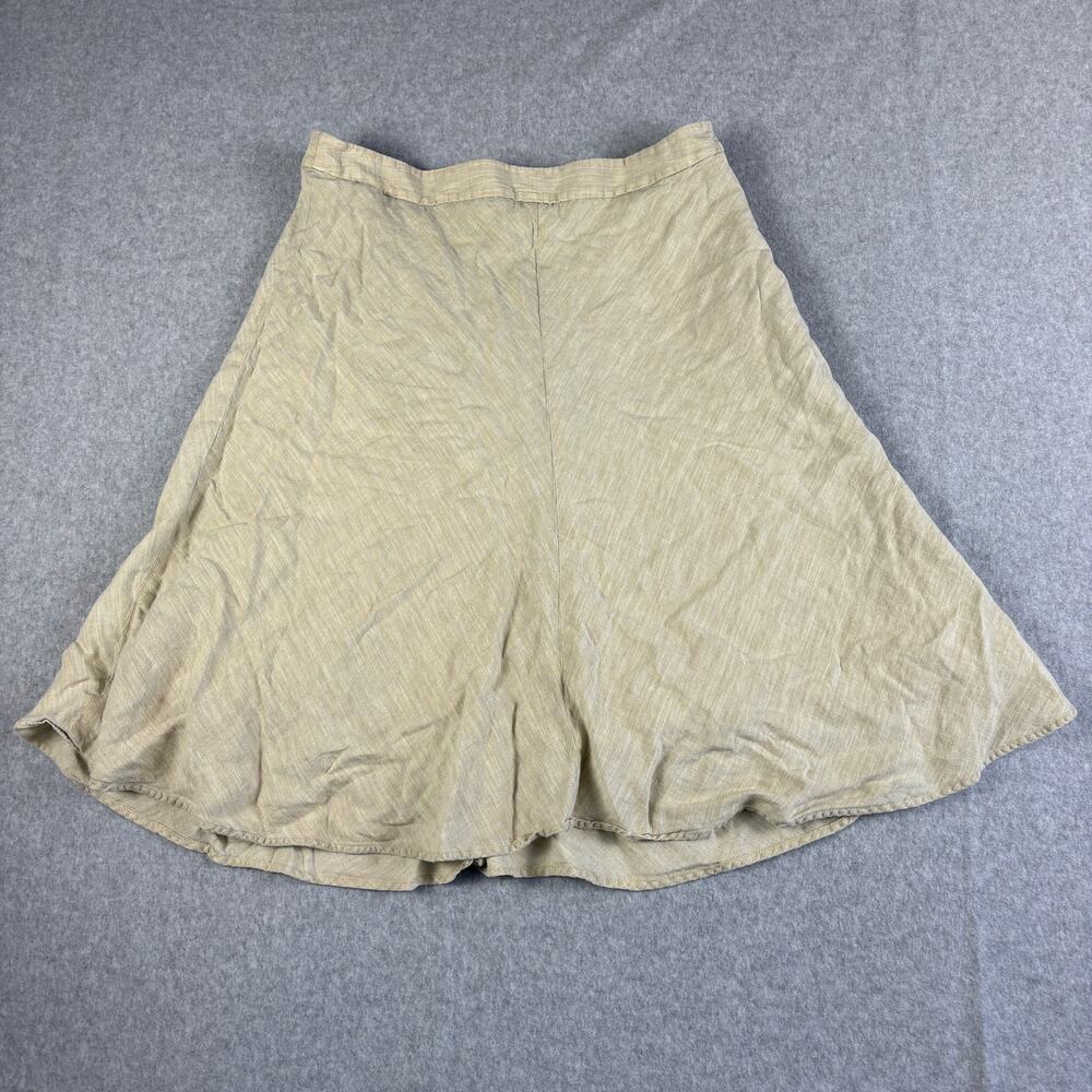 Banana Republic Linen Skirt Womens 6 Beige Tan A Line Flowy Midi 100% Linen